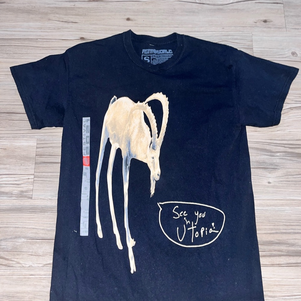 Travis Scott Black Utopia Tee with Cream and Red Design